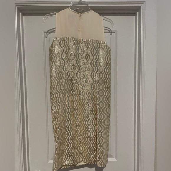 Tory Burch CLAYTON Gold Metallic Ivory Gold Silk Shift Dress Size 2 NWT - Picture 5 of 9